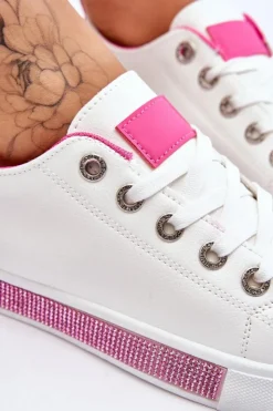 Damskie Boto Niskie Trampki Damskie Z Dżetami Biało-Różowe Demira