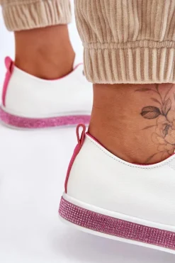 Damskie Boto Niskie Trampki Damskie Z Dżetami Biało-Różowe Demira