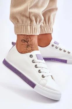 Boto Niskie Trampki Damskie Z Dżetami Biało-Fioletowe Demira