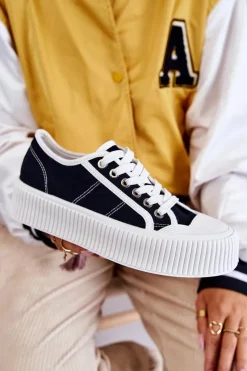 Clearance Boto Niskie Trampki Na Platformie Czarne Mischa