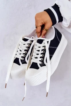 Clearance Boto Niskie Trampki Na Platformie Czarne Mischa