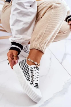 Damskie Boto Niskie Trampki Na Platformie Biało-Czarne Mischa