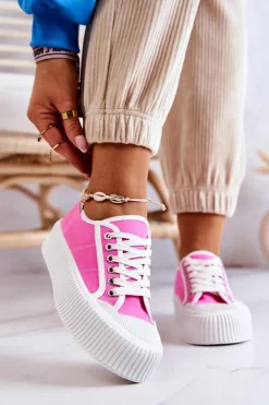 Boto Trampki Damskie Niskie*Niskie Trampki Na Platformie Różowe Mischa