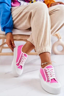 Boto Trampki Damskie Niskie*Niskie Trampki Na Platformie Różowe Mischa