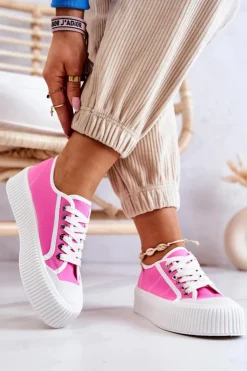 Boto Trampki Damskie Niskie*Niskie Trampki Na Platformie Różowe Mischa