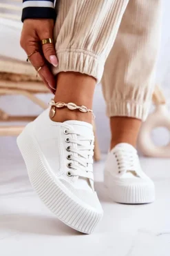 Damskie Boto Niskie Trampki Na Platformie Białe Mischa