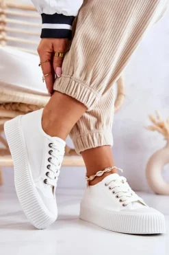 Damskie Boto Niskie Trampki Na Platformie Białe Mischa