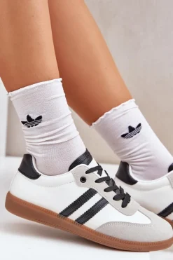 Sale Boto Niskie Trampki Tenisówki Damskie Biało-Czarne Loredis