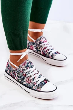 Boto Trampki Damskie Niskie*Niskie Trampki W Kwiaty Zielone Desiree