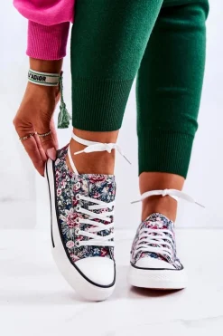 Boto Trampki Damskie Niskie*Niskie Trampki W Kwiaty Zielone Desiree