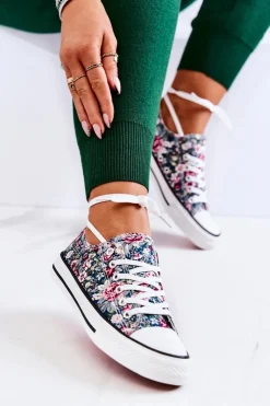 Boto Trampki Damskie Niskie*Niskie Trampki W Kwiaty Zielone Desiree