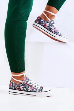 Boto Trampki Damskie Niskie*Niskie Trampki W Kwiaty Zielone Desiree