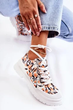 Damskie Boto Niskie Trampki Wiązane W Owoce Białe Amissa