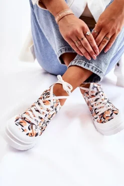 Damskie Boto Niskie Trampki Wiązane W Owoce Białe Amissa