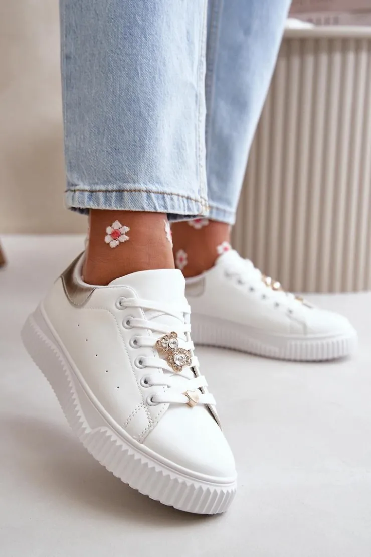 Online Boto Niskie Trampki Z Eko Skóry Z Przypinkami Biało-Srebrne Cillione