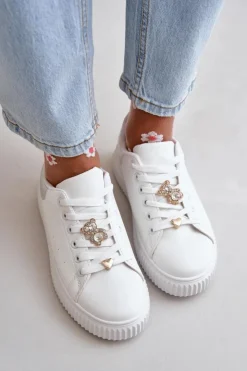 Online Boto Niskie Trampki Z Eko Skóry Z Przypinkami Biało-Srebrne Cillione