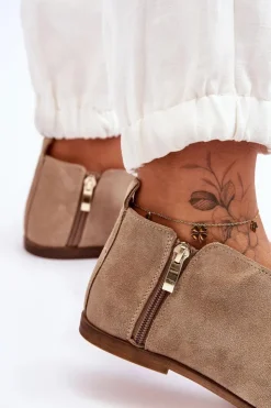 Boto Sandały Płaskie|Botki Wiosenne*Niskie Zamszowe Botki Sandały Nicole 2799/023 Beżowe