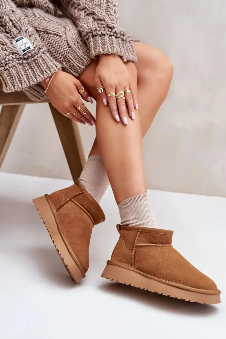 Outlet Buty damskie Vinceza Niskie Zamszowe Śniegowce Skóra Naturalna Vinceza 97950 Camel