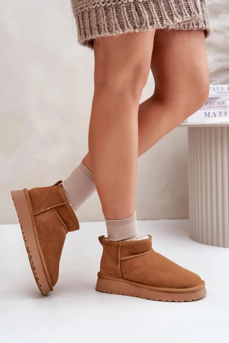 Outlet Buty damskie Vinceza Niskie Zamszowe Śniegowce Skóra Naturalna Vinceza 97950 Camel