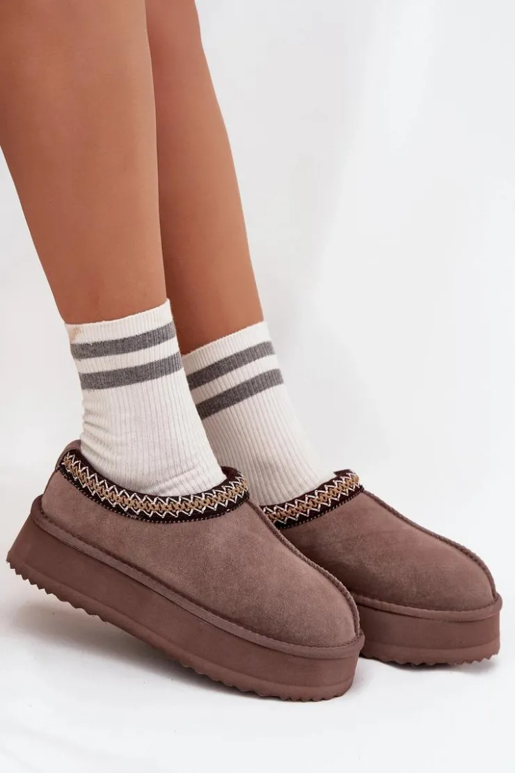 Damskie Buty damskie Vinceza Niskie Zamszowe Śniegowce Damskie Z Haftem Na Platformie Vinceza 97960 Brązowe