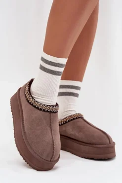 Damskie Buty damskie Vinceza Niskie Zamszowe Śniegowce Damskie Z Haftem Na Platformie Vinceza 97960 Brązowe