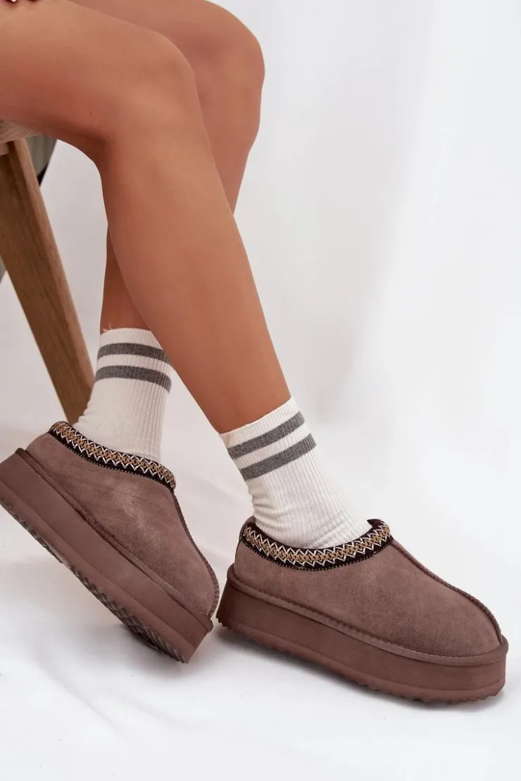 Damskie Buty damskie Vinceza Niskie Zamszowe Śniegowce Damskie Z Haftem Na Platformie Vinceza 97960 Brązowe