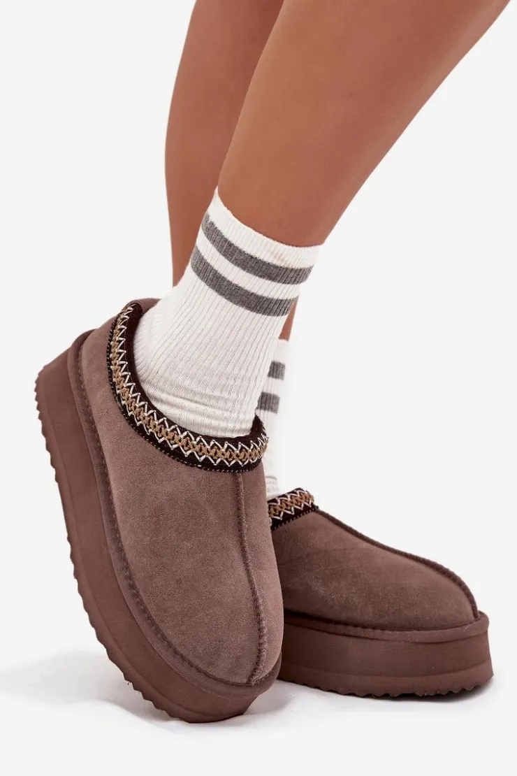 Damskie Buty damskie Vinceza Niskie Zamszowe Śniegowce Damskie Z Haftem Na Platformie Vinceza 97960 Brązowe