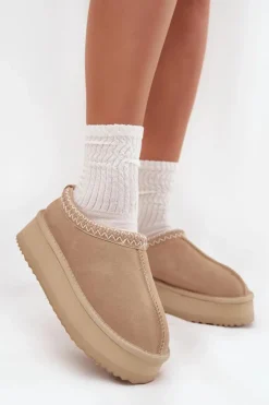 Hot Buty damskie Vinceza Niskie Zamszowe Śniegowce Damskie Z Haftem Na Platformie Vinceza 97960 Beżowe