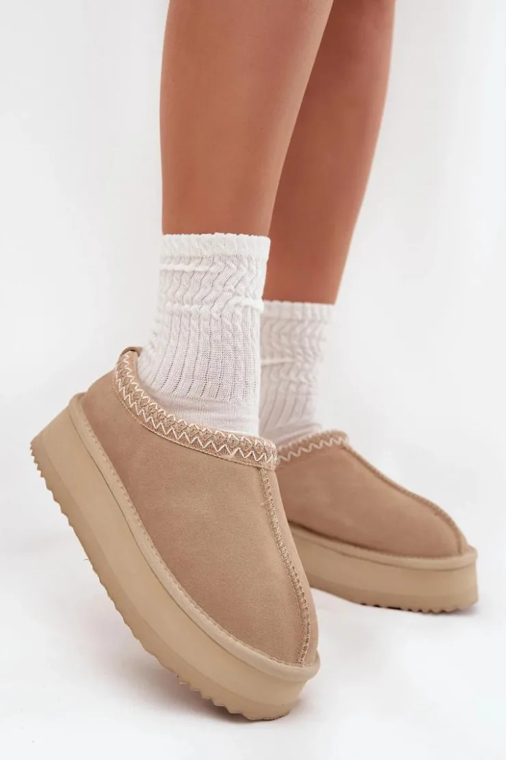 Hot Buty damskie Vinceza Niskie Zamszowe Śniegowce Damskie Z Haftem Na Platformie Vinceza 97960 Beżowe