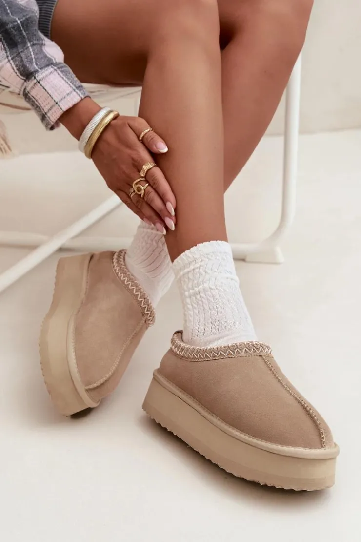 Hot Buty damskie Vinceza Niskie Zamszowe Śniegowce Damskie Z Haftem Na Platformie Vinceza 97960 Beżowe