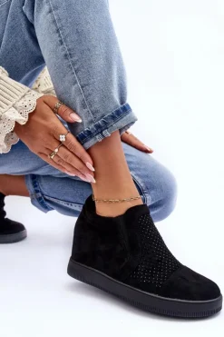 Damskie Boto Niskie Zamszowe Zdobione Botki Damskie Czarne Afarena