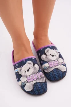 INBLU Kapcie Klasyczne|Klapki Damskie Klasyczne*Obuwie Domowe Damskie Kapcie Z Misiem GF000025 Granatowe