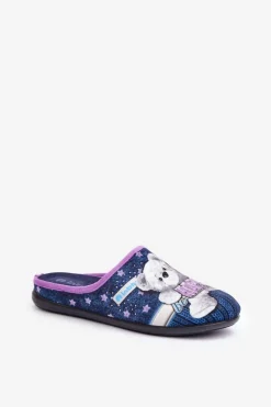 INBLU Kapcie Klasyczne|Klapki Damskie Klasyczne*Obuwie Domowe Damskie Kapcie Z Misiem GF000025 Granatowe