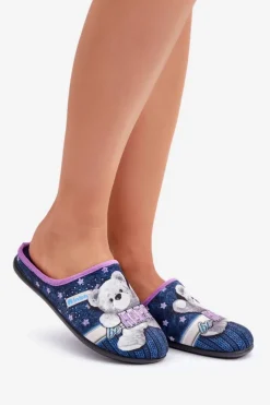 INBLU Kapcie Klasyczne|Klapki Damskie Klasyczne*Obuwie Domowe Damskie Kapcie Z Misiem GF000025 Granatowe