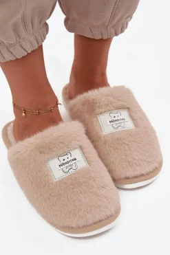 Boto Kapcie Klasyczne*Obuwie Domowe Kapcie Damskie Futrzane Beżowe Maelis Beżowy