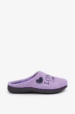INBLU Kapcie Klasyczne|Klapki Damskie Klasyczne*Obuwie Domowe Kapcie Damskie Z Napisem I Futerkiem Typu Baranek ET000027 Fioletowe