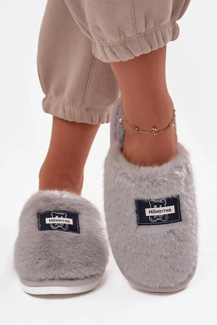 Damskie Boto Obuwie Domowe Kapcie Damskie Futrzane Szare Maelis