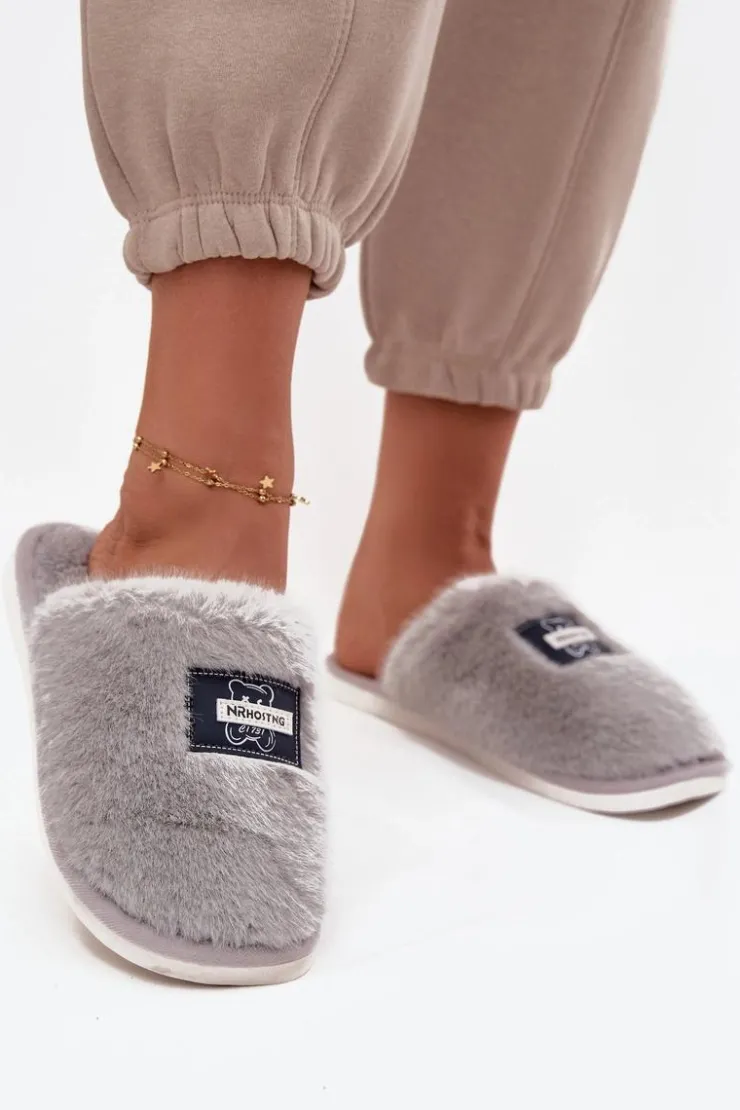 Damskie Boto Obuwie Domowe Kapcie Damskie Futrzane Szare Maelis