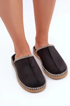 Hot INBLU Obuwie Domowe Kapcie Z Haftem Damskie EY000028 Czarne Czarny