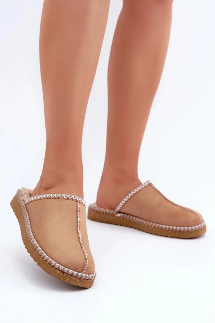 Damskie INBLU Obuwie Domowe Kapcie Z Haftem Damskie EY000028 Camel
