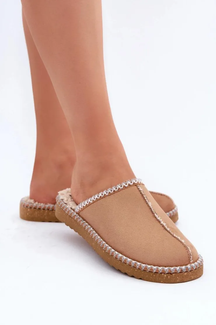 Damskie INBLU Obuwie Domowe Kapcie Z Haftem Damskie EY000028 Camel