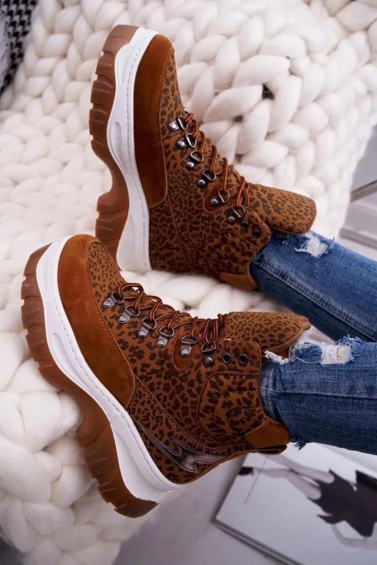 Boto Trekkingowe Damskie*Obuwie Trekkingowe Trapery Damskie Leopard Greem