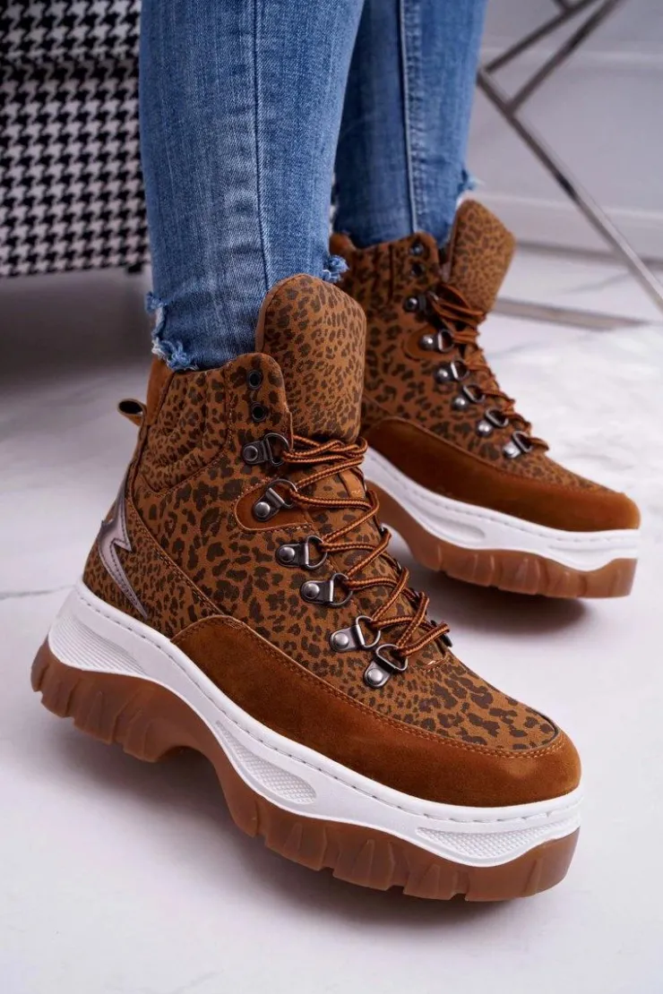 Boto Trekkingowe Damskie*Obuwie Trekkingowe Trapery Damskie Leopard Greem