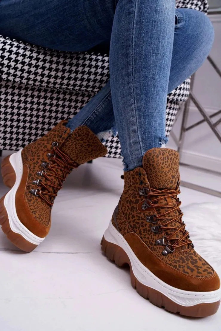 Boto Trekkingowe Damskie*Obuwie Trekkingowe Trapery Damskie Leopard Greem