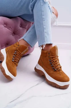 Damskie Boto Obuwie Trekkingowe Trapery Damskie Camel Greem