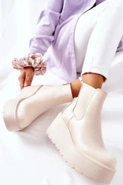 Boto Botki Zimowe Damskie|Brązowe I Beżowe Botki*Ocieplane Botki Beżowe Montiano