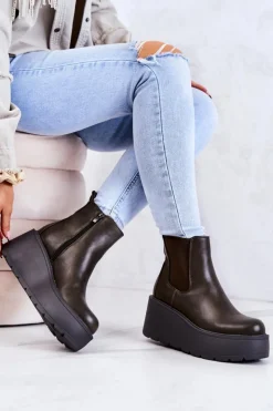 Online Boto Ocieplane Botki Ciemnozielone Montiano