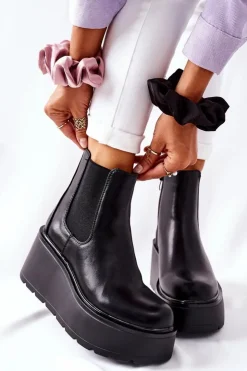 Damskie Boto Ocieplane Botki Czarne Montiano