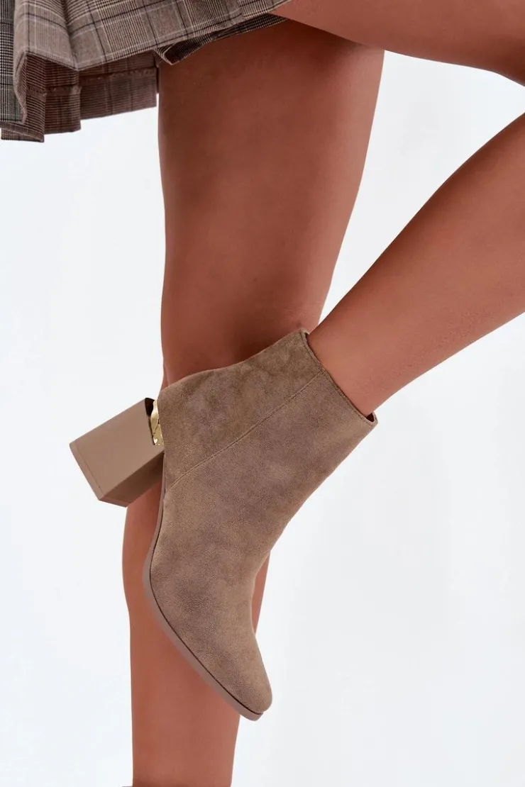 Hot Boto Ocieplane Botki Damskie Na Słupku Z Eko Zamszu Beżowe Brivelle