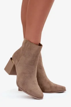 Hot Boto Ocieplane Botki Damskie Na Słupku Z Eko Zamszu Beżowe Brivelle